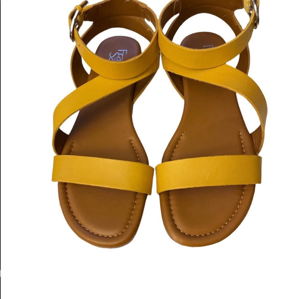Franco Sarto Leather Upper Mustard Yellow Strap Sandals size 8.5